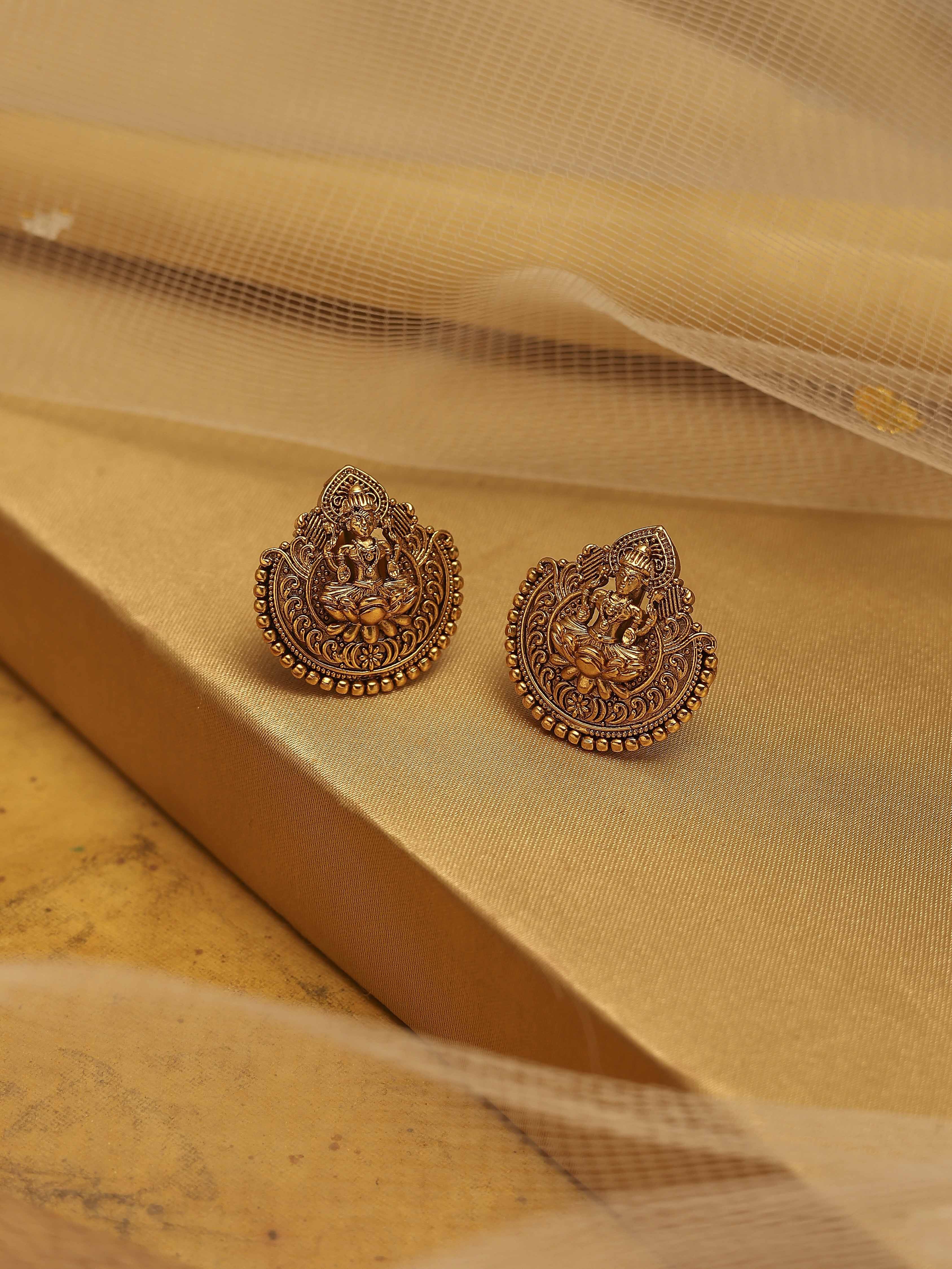 Gold Plated Brass Stud Temple Earrings image number 0