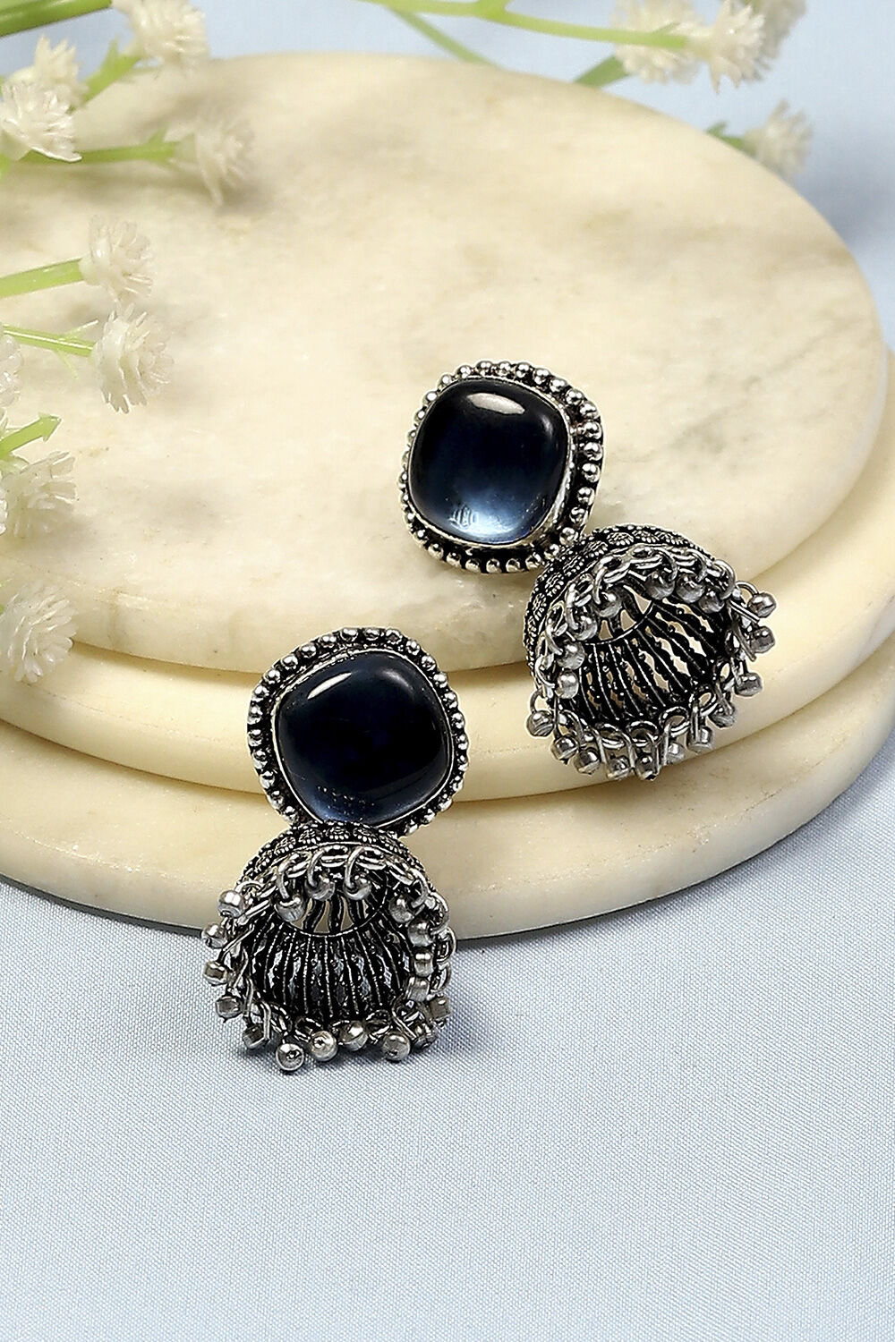 Dark Blue Brass Jhumka image number 0