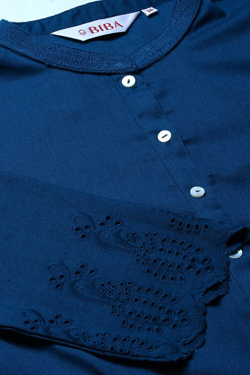 Black Cotton Flax Solid Kurti image number 1