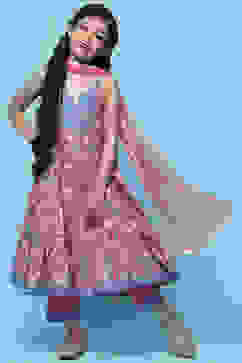 Pink Cotton Tiered Kurta With Palazzo & Net Dupatta  image number 0