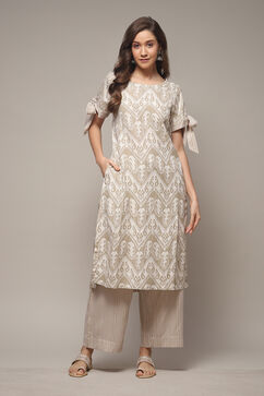 Beige Rayon Straight Printed 2 Piece Set image number 1