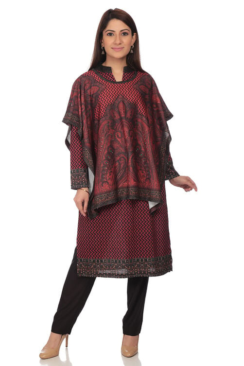 Red Poly Cotton Straight Printed Kurta image number 0