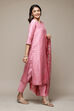 Olive Green Cotton Blend Straight Yarndyed Kurta Suit Set image number 6