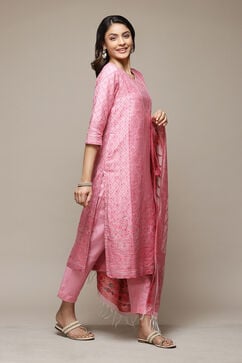 Pink Cotton Blend Straight Yarndyed Kurta Suit Set image number 6