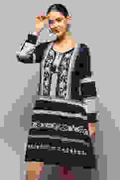 Indigo Pure Cotton Embroidered Flared Dress image number 2