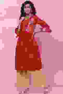 Red Art Silk Flared Kurta image number 2