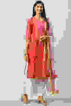 Pink Cotton Straight Kurta Palazzo Suit Set image number 0