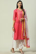 Pink Cotton Straight Kurta Palazzo Suit Set