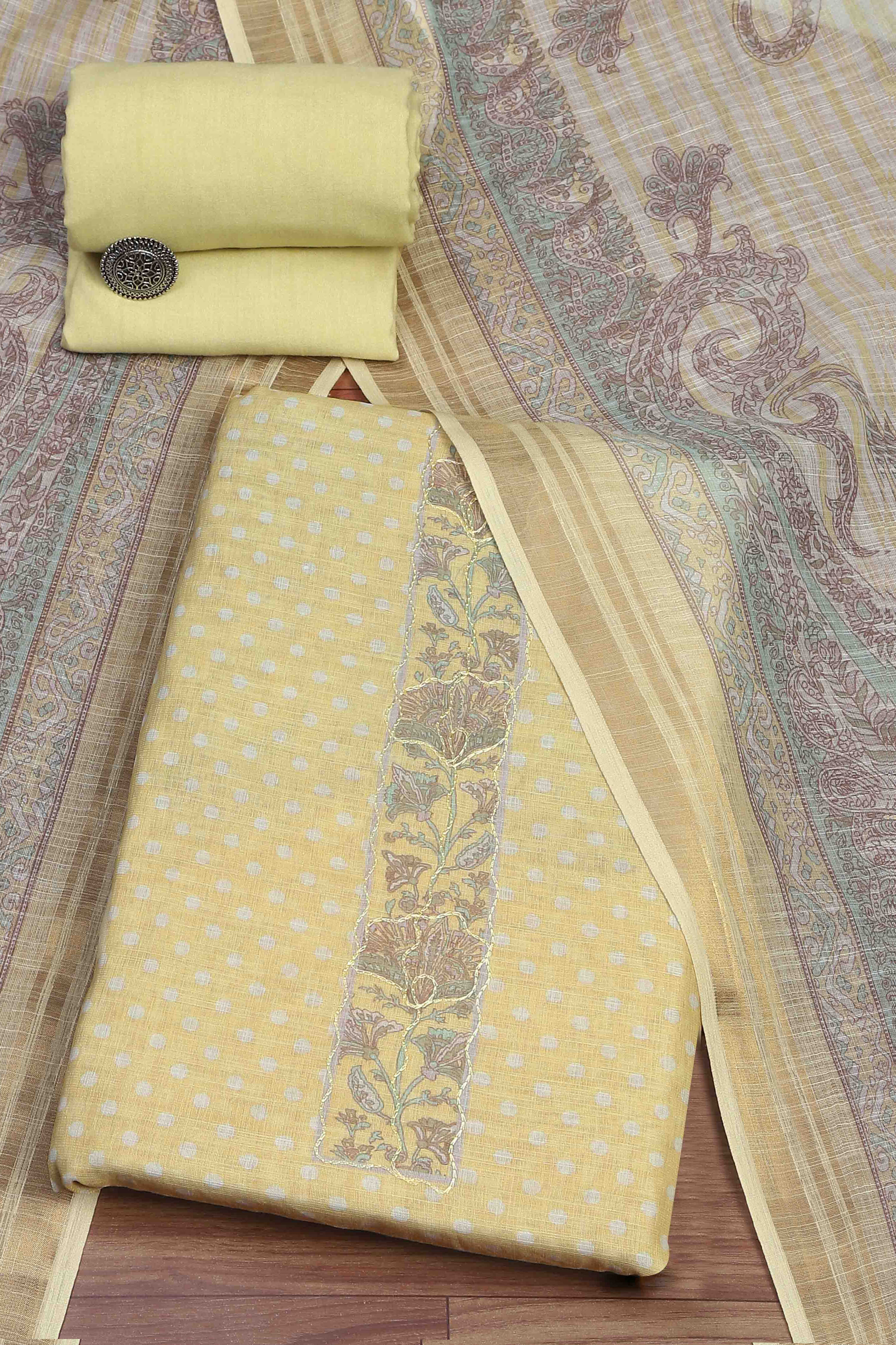 Sky Blue Linen Unstitched Suit Set image number 0