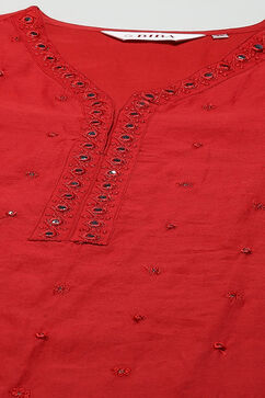 Red Polyester Asymmetric Kurta image number 1