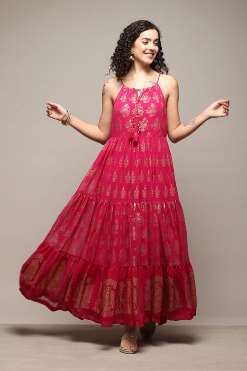 Fuchsia Polyester Tiered Dress image number 0