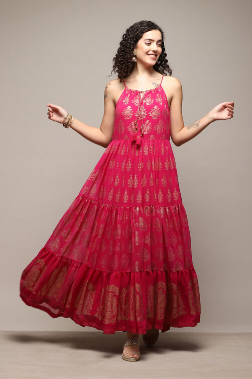 Fuchsia Polyester Tiered Dress image number 0