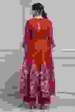 Red Cotton Anarkali Printed Suit Set image number 4