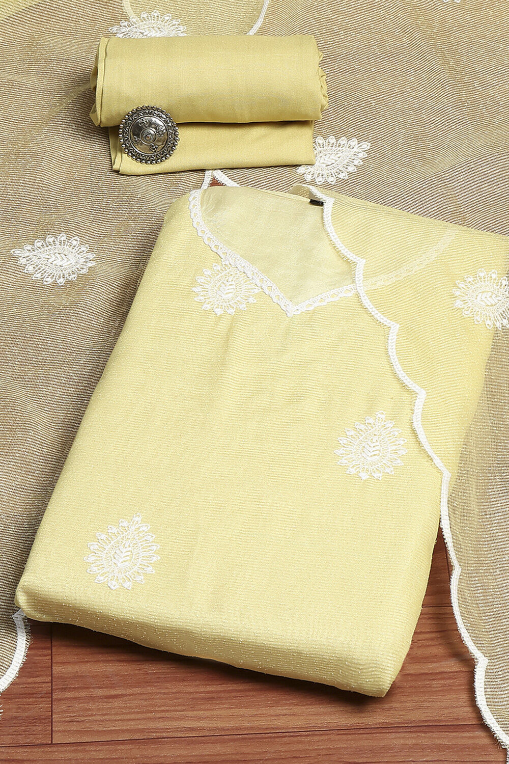 Pink Cotton Machine Embroidered Unstitched Suit Set image number 0