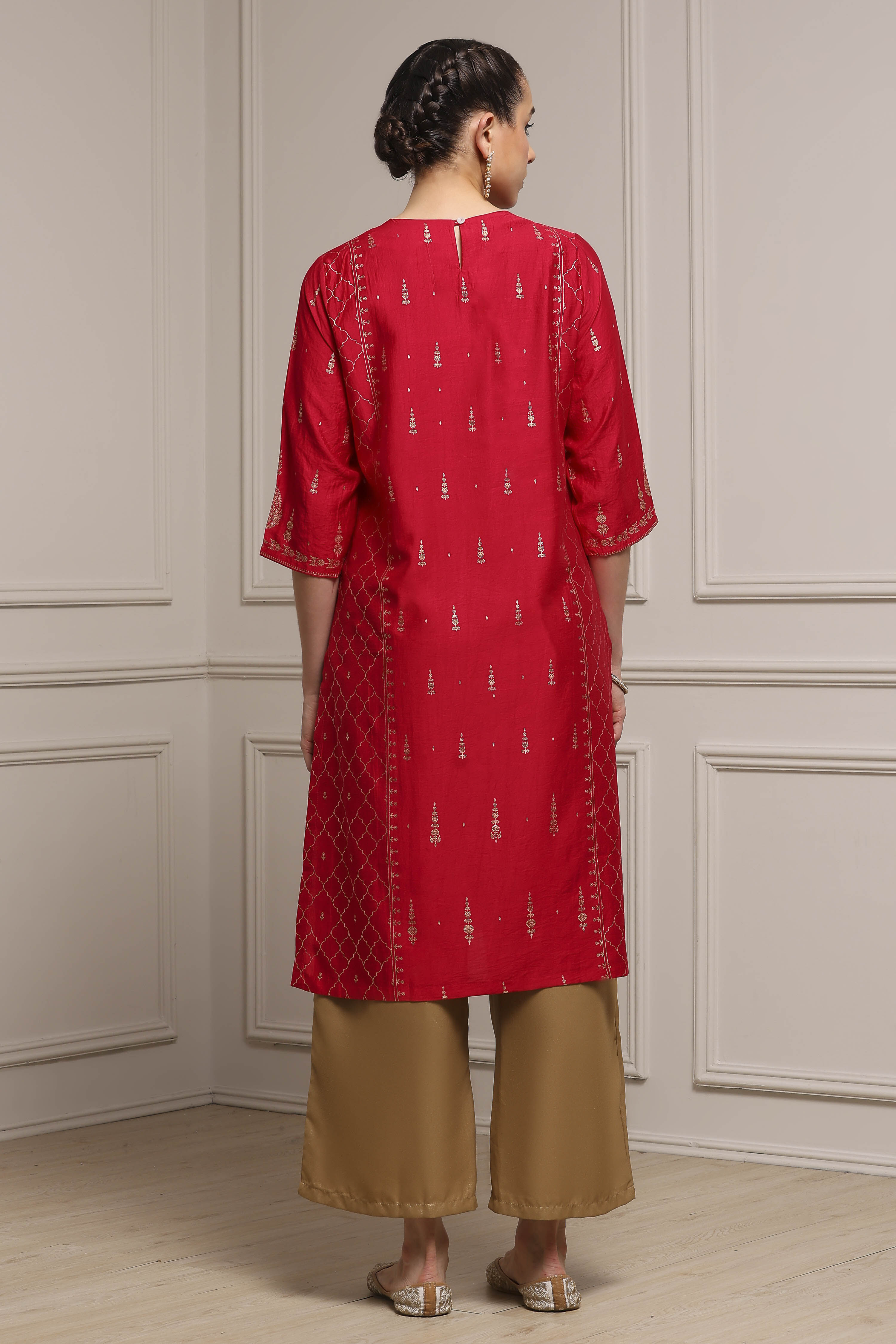 Blue Art Silk Printed Straight Kurta image number 3