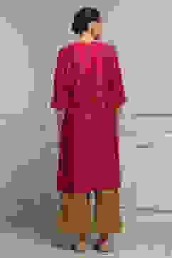 Red Art Silk Printed Straight Kurta image number 3