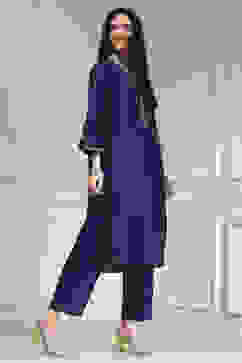 Indigo Blue Dyed Straight Kurta Set image number 5