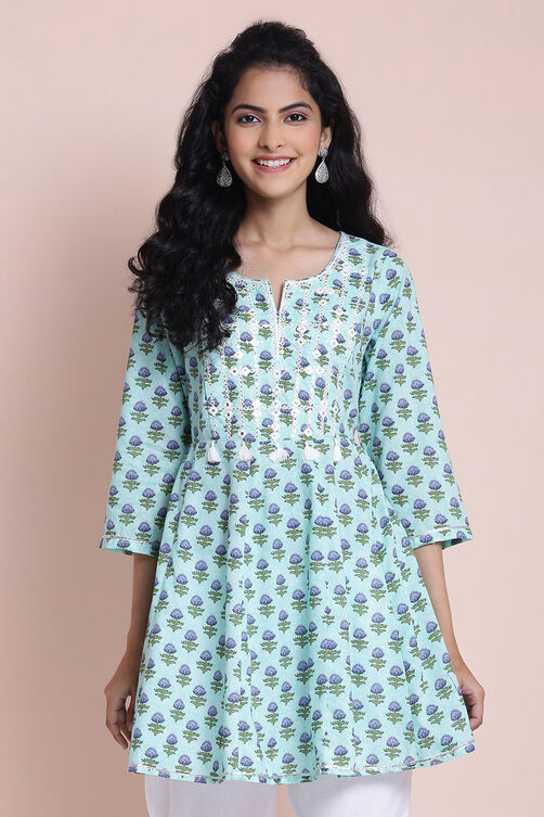 Mint Cotton Printed Kurti image number 0