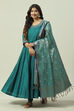 Teal Poly Viscose Anarkali Kurta Churidar Suit Set