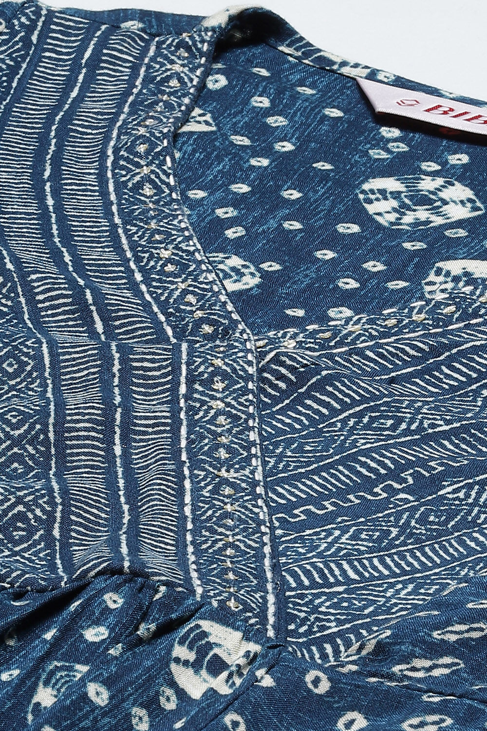 Indigo LIVA Flared Printed Short Kurti image number 1