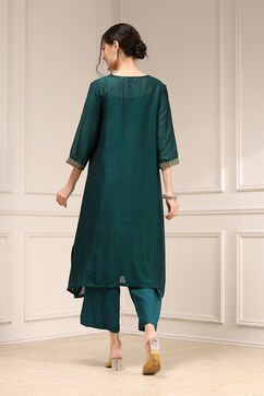 Green Polyester Straight Yarndyed Suit Set image number 3