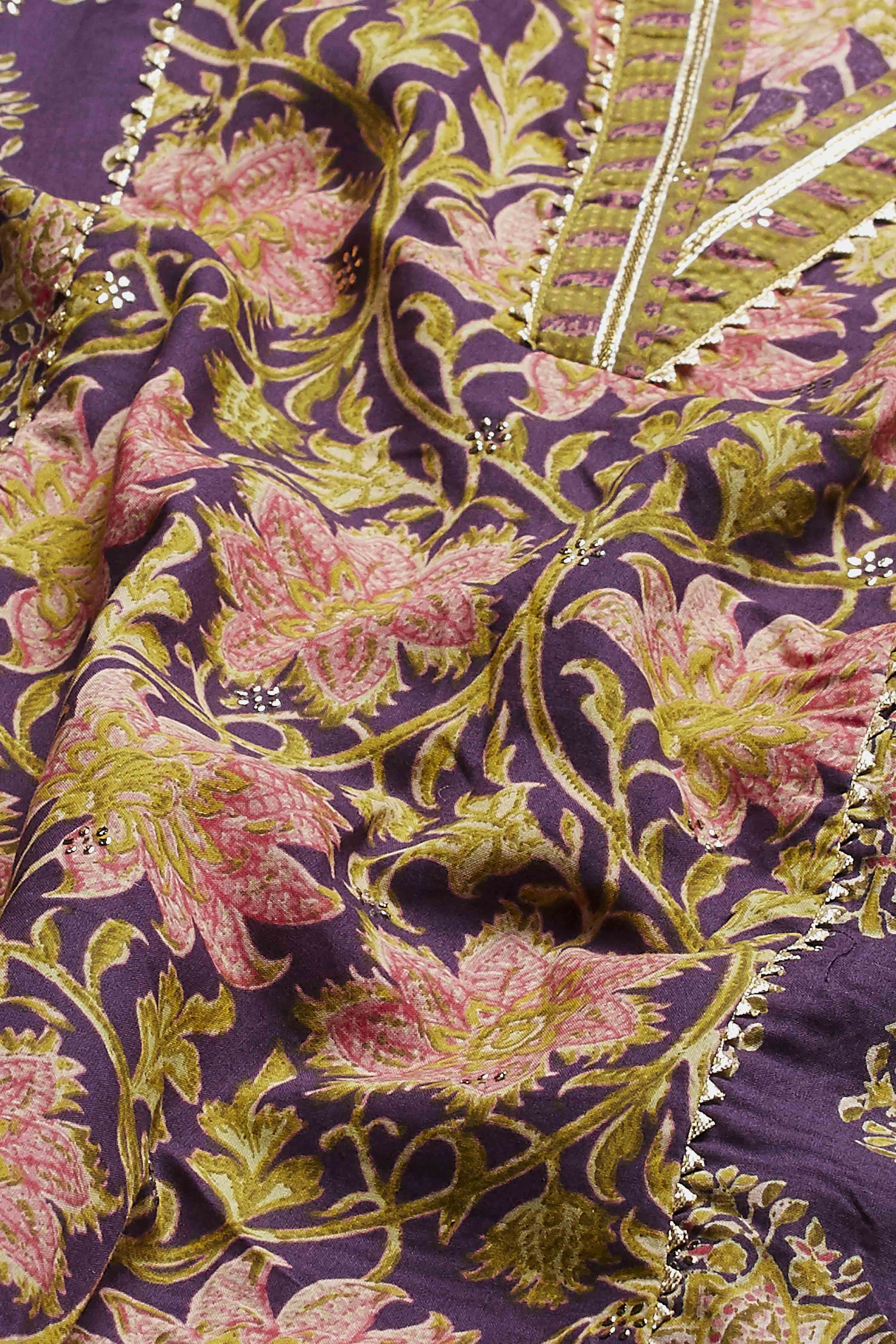 Purple Cotton Asymmetric Suit Set image number 3
