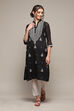 Black Polyester Straight Yarndyed Kurta image number 5