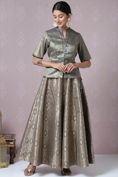 Brown Metallic Cotton Lehenga Set image number 4