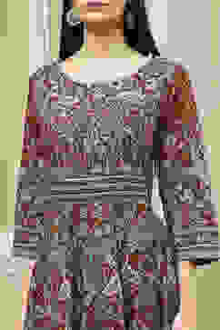 Brown Cotton Fitted Anarkali Suit Set image number 1