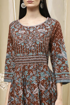 Brown Cotton Fitted Anarkali Suit Set image number 1