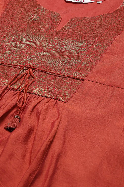 Burnt Orange Poly Metallic A-Line Yarndyed Kurta image number 1