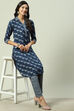 Indigo LIVA Straight Printed Kurta image number 3