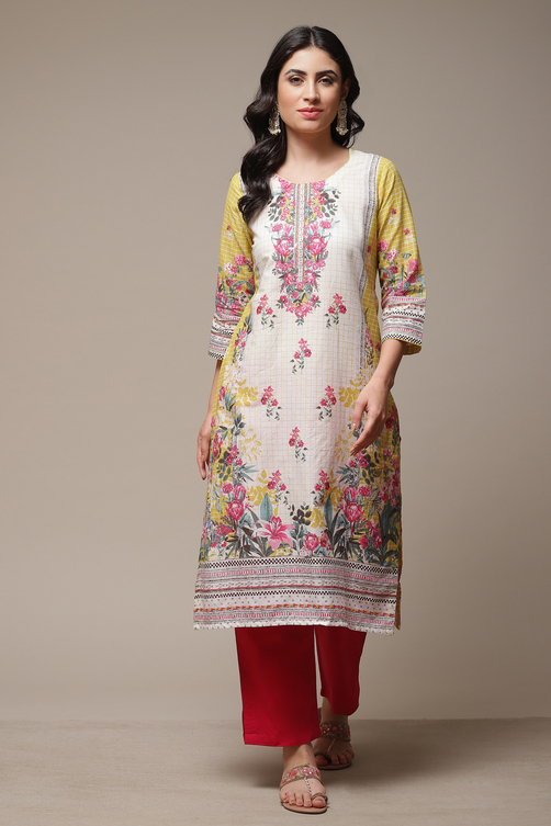 Sky Blue LIVA Straight Printed Kurta image number 1