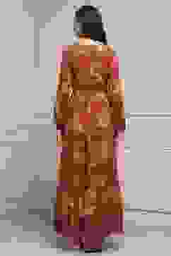 Rust Floral Printed Tiered Flared Dress image number 3