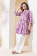 Purple Cotton Printed A-Line Kurta