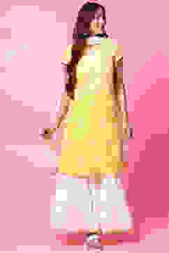 Yellow Cotton Sharara Kurta Sharara Suit Set image number 4