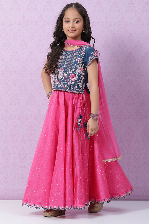 Blue & Pink Silk Lehenga Set image number 3