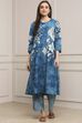 Indigo Blue Cotton Floral Straight Kurta Set image number 6