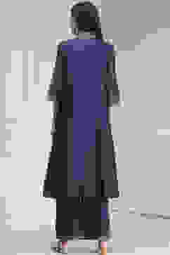 Blue Chanderi Solid Gathered Suit Set image number 4