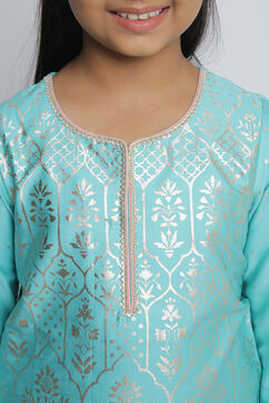 Turquoise Cotton Straight Kurta Legging Suit Set image number 1