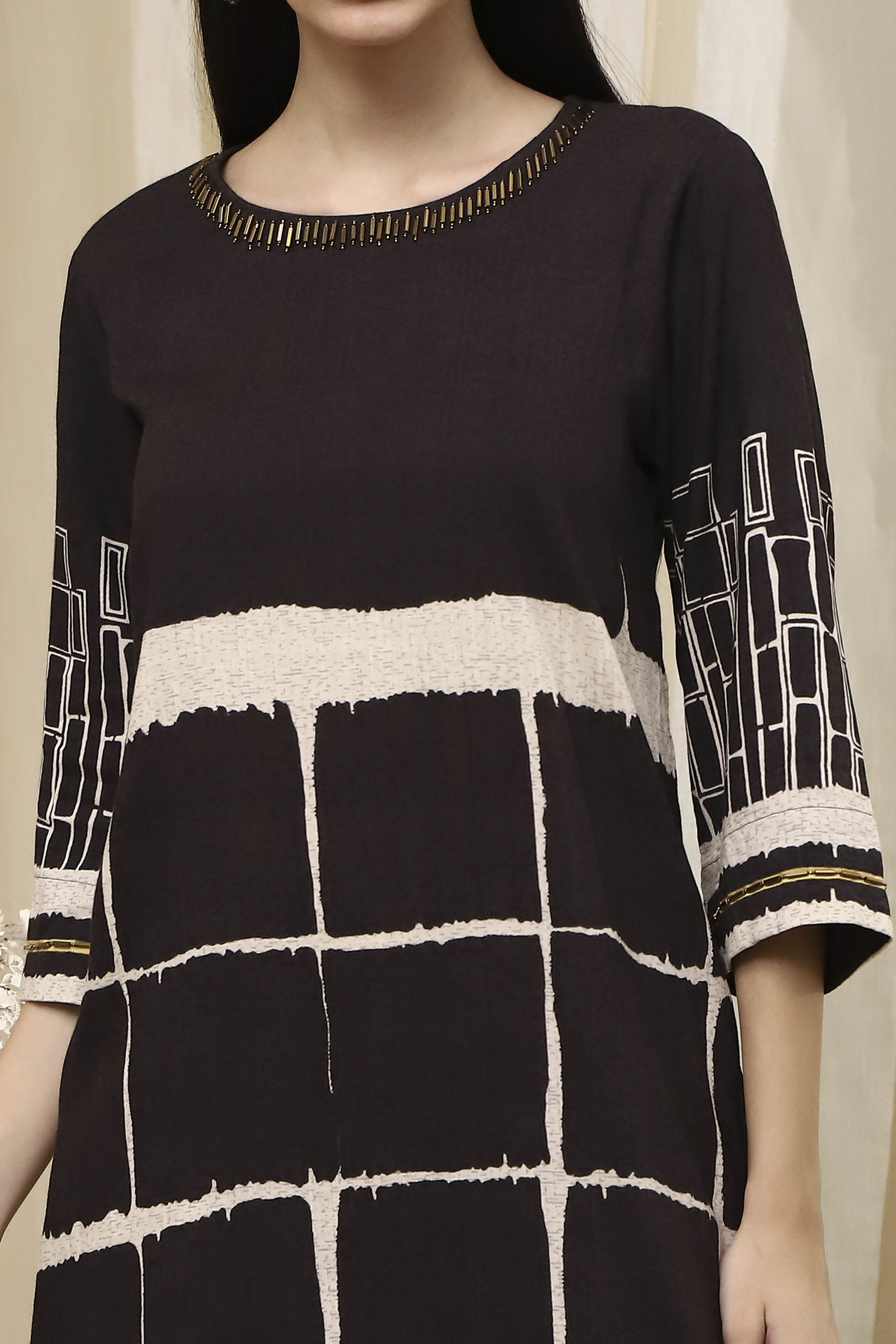 Coffee Brown Printed Straight Kurta Set image number 1