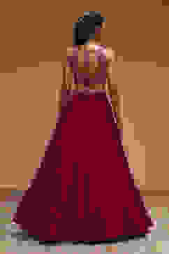 Berry Pink Pure Chinnon Hand Embroidered Lehenga Set image number 4