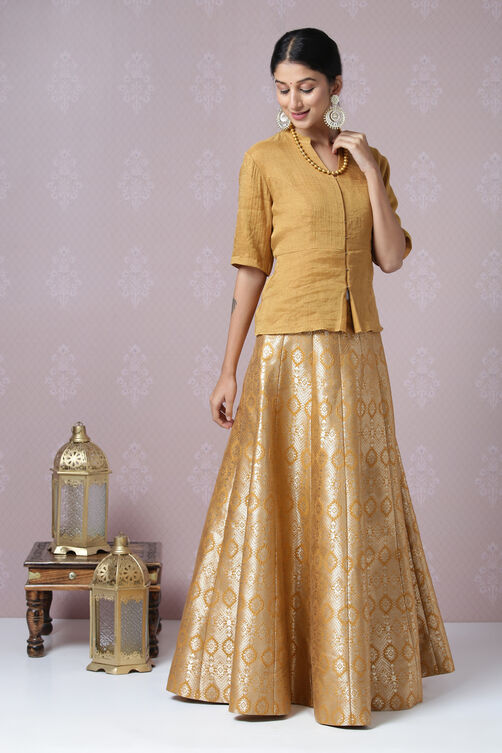 Mustard Metallic Lehenga Set image number 4