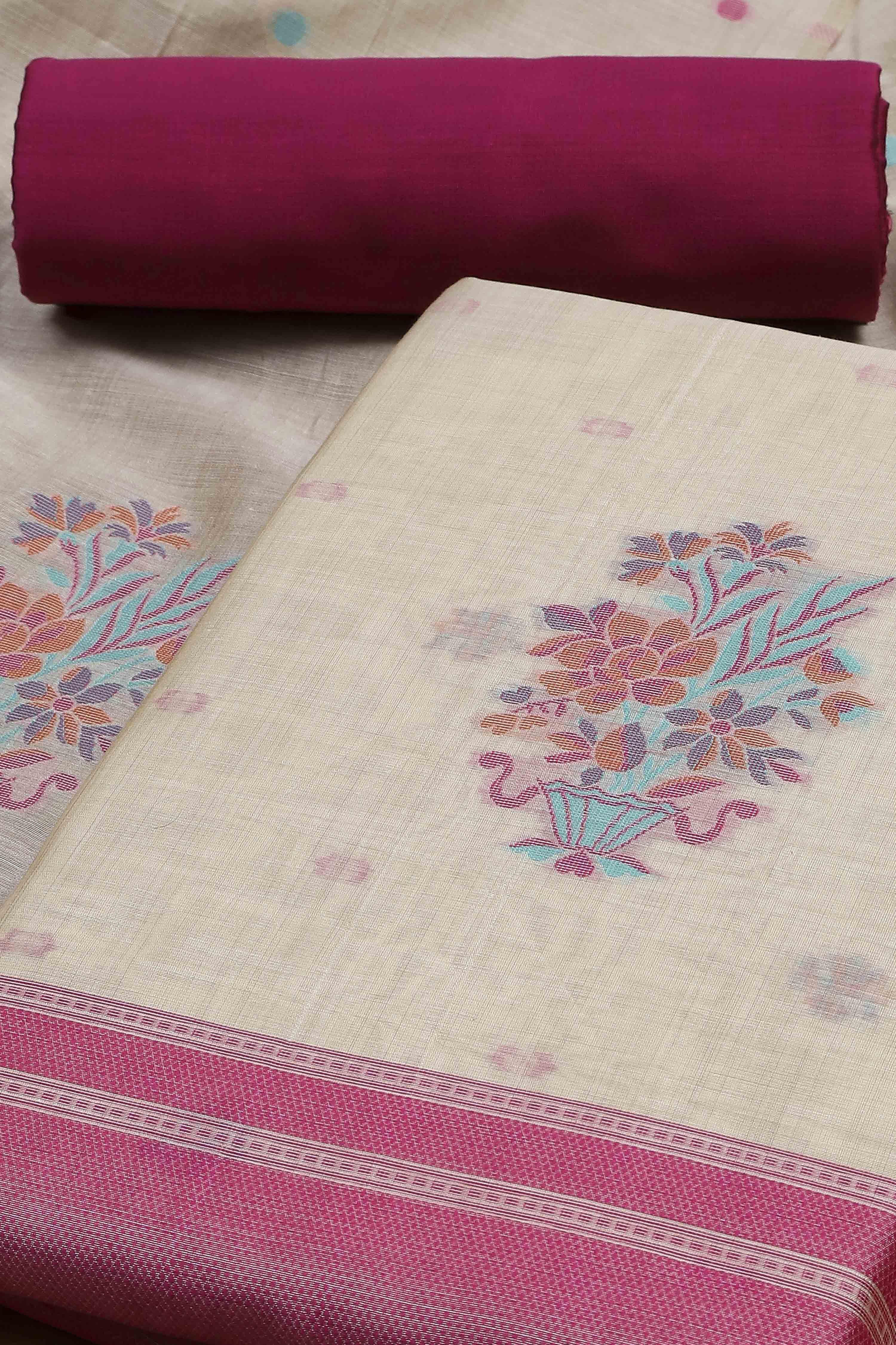 Rust Cotton Jamdani Unstitched Suit Set image number 1