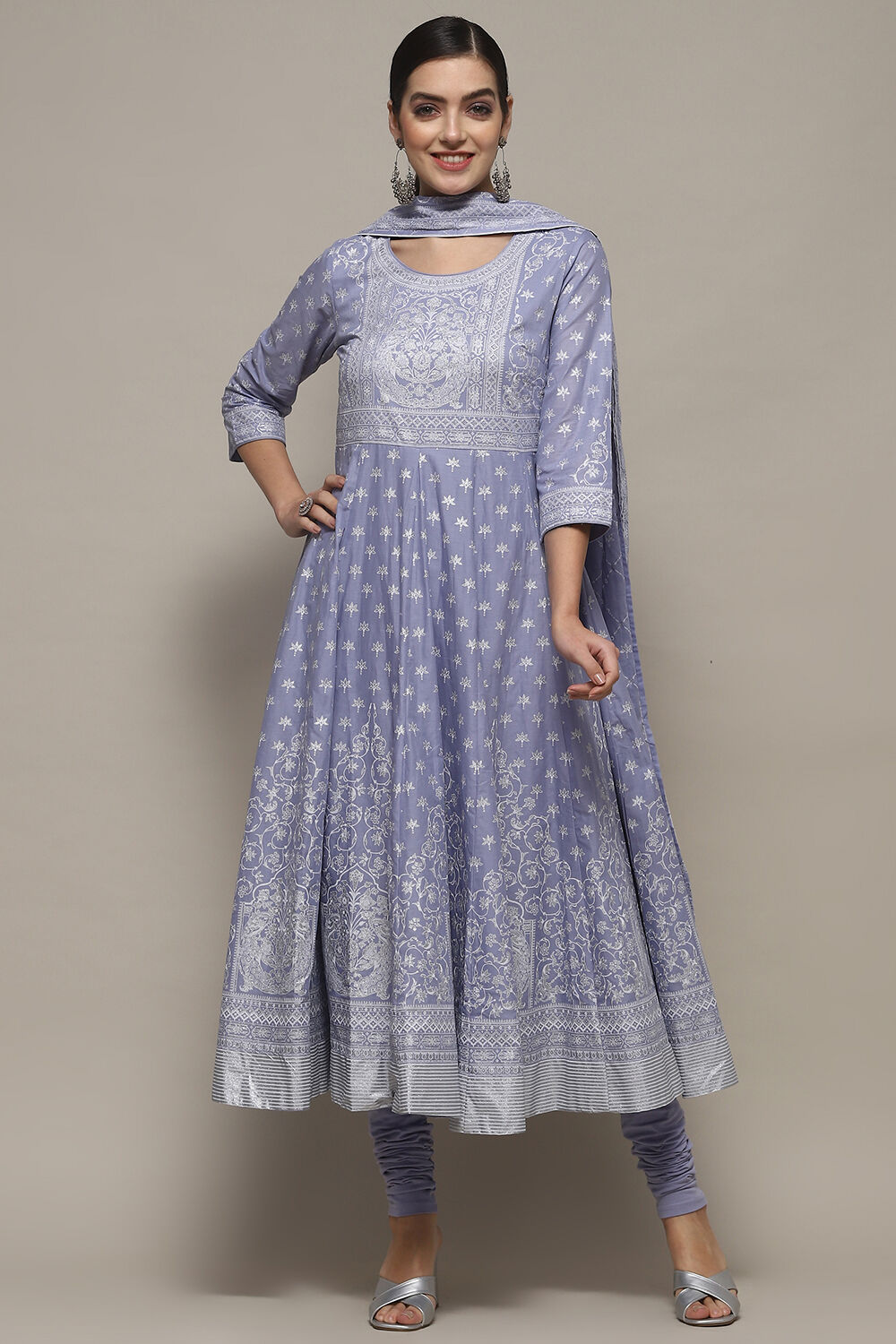 Powder Blue Cotton Anarkali Suit Set image number 0