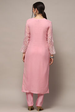 Pastel Pink Organza Unstitched Suit set image number 6