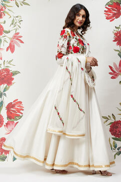 Rohit Bal Off White Cotton Silk Anarkali Embroidered Suit image number 6