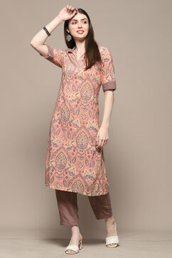 Peach Grey Rayon Straight Kurta Set image number 0