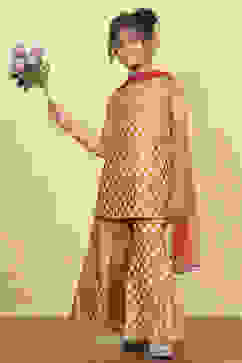 Yellow Brocade Yarndyed Fitted Sharara Suit Set image number 6