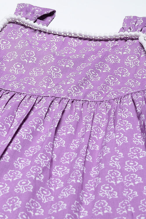 Purple Cotton A-Line Printed Dress image number 1
